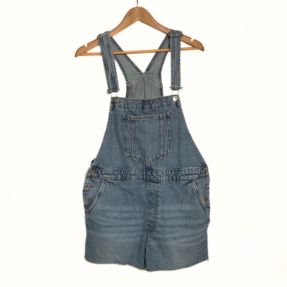 H&M Divided Denim Cut Off Farmer Shortalls Womens SZ 8 Laidback Grunge Y2K